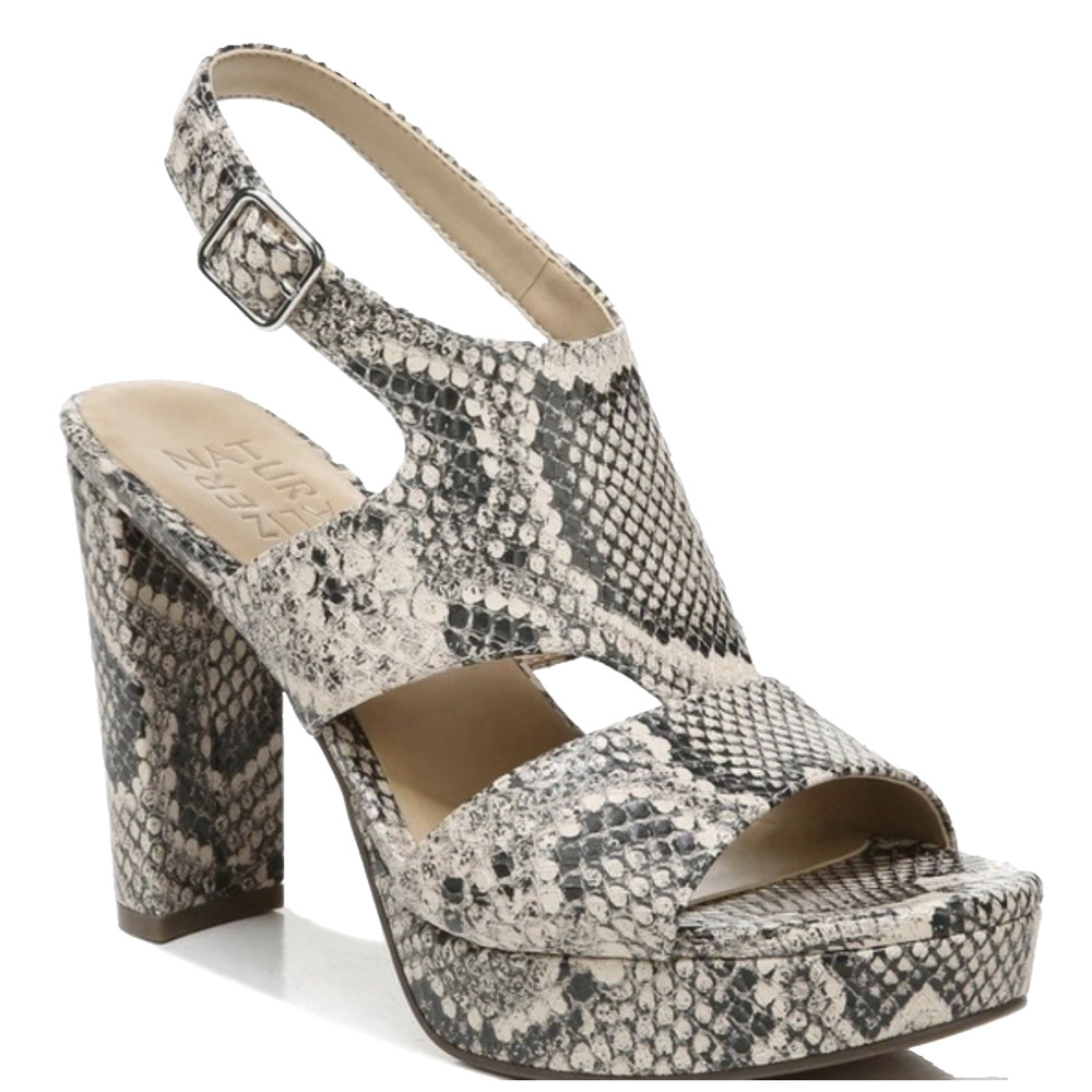 NATURALIZER 9.5 Snakeskin Sandals Maddie Block Heel Leather Slingback NWOT